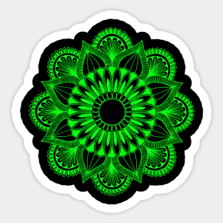 Flower Mandala (lime green on black) Sticker